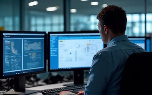 Dispatcher working at computer desk
