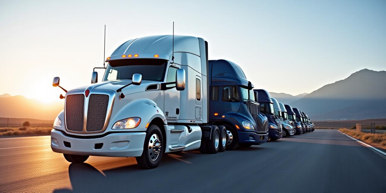 Modern fleet of semi-trucks parked in Loveland, Colorado facility